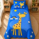 Ver imagem 3 de Kit Cobre Leito Infantil Solteiro Aquarela 2 Peças Colcha Estampado Girafinhas Azul