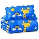 Ver imagem 1 de Kit Cobre Leito Infantil Solteiro Aquarela 2 Peças Colcha Estampado Girafinhas Azul