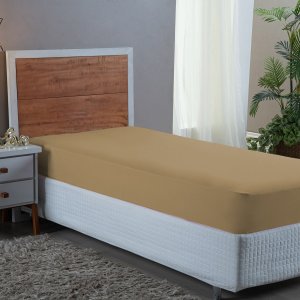 Lençol de Solteiro Avulso com Elástico Premium Micro Percal 400 Fios Liso Bege Avelã