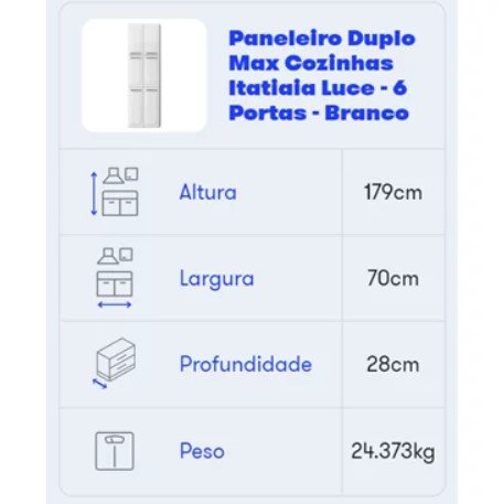 Paneleiro de Cozinha Duplo Itatiaia Luce Max 6 Portas Branco - 5