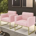 Ver imagem 2 de Poltrona Base Industrial Dourado Kit 2 Ana Suede Rosa Bebê - Ibiza