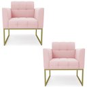 Ver imagem 1 de Poltrona Base Industrial Dourado Kit 2 Ana Suede Rosa Bebê - Ibiza