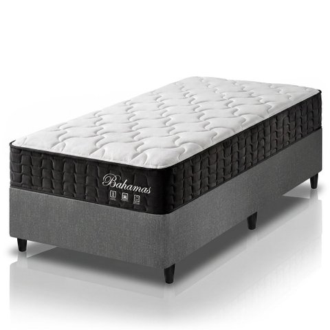 Cama Box Solteiro King Cinza + Colchão Molas Ensacadas Zidi Bahamas 96x203x61cm