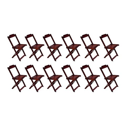 Kit 12 Cadeiras de Madeira Dobravel Imbuia