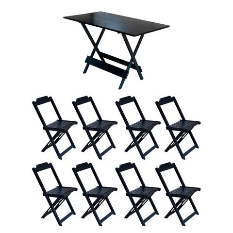 Conjunto Mesa de Madeira Dobrável 120x70 Preto 8 Cadeiras