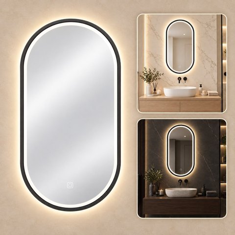 Espelho Decorativo Cápsula Borda Preta com Iluminação 60x120cm