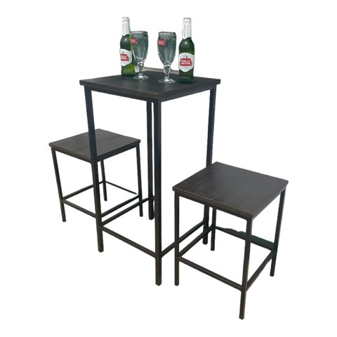 Conjunto Bar Bistrô Pub Mesinha C/ Bancos Ferro e Madeira Estio Industrial Mesa com 2 Banquetas Mina