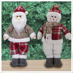 Dupla Boneco De Natal Boneco De Neve E Papai Noel Xadrez 37cm - 1