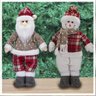 Dupla Boneco De Natal Boneco De Neve E Papai Noel Xadrez 37cm - 1