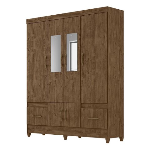 Guarda Roupa Ms912 165cm 6 Portas Castanho Wood com Espelho Moval