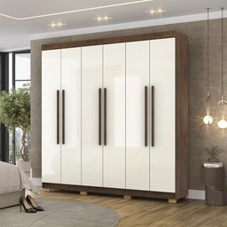 Guarda Roupa Roupeiro Casal Elegance 6 Portas Imbuia Champanhe Vila Rica - 1