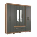 Ver imagem 2 de Guarda Roupa Roupeiro Quarto Dormitório Solteiro Casal Nápoles 8.4 com Espelho Marrom Madeira