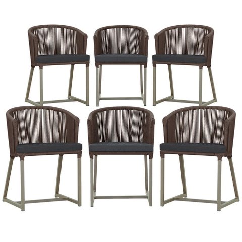 6 Cadeiras de Jantar Área Noronha em Alumínio com Pintura Fendi Corda Náutica E11 Trama Original