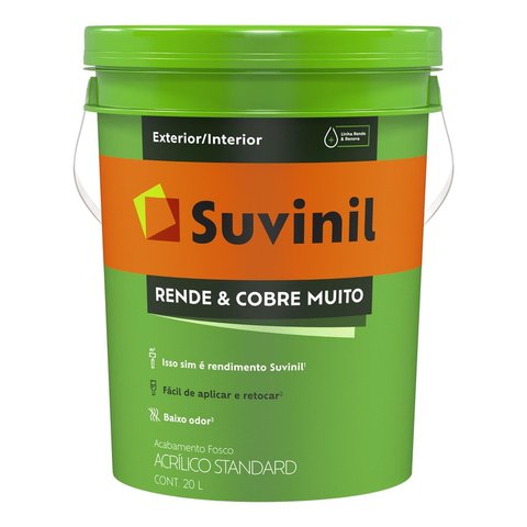 Tinta Acrilica Suvinil Rende E Cobre Muito Fosco Branco Neve 20 Litros