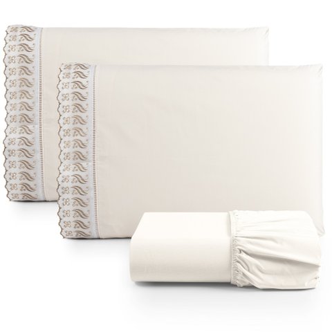 Jogo de Lençol Cama Casal Padrão 3 Peças 100% Algodão Percal 180 fios Com Leze:Palha