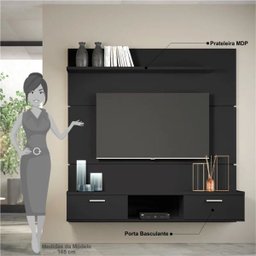 Painel Bancada Suspensa para TV até 55 Polegadas Flat 160cm Preto - 3 Painel Bancada Suspensa para TV até 55 Polegadas Flat 160cm Preto - 3