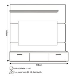 Painel Bancada Suspensa para TV até 55 Polegadas Flat 160cm Preto - 4 Painel Bancada Suspensa para TV até 55 Polegadas Flat 160cm Preto - 4