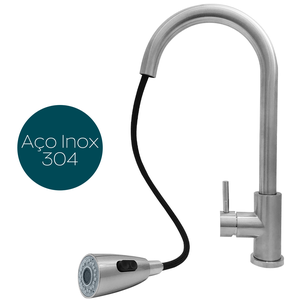 Torneira gourmet cozinha inox escovado monocomando alta de bancada ducha extensível misturador Pia
