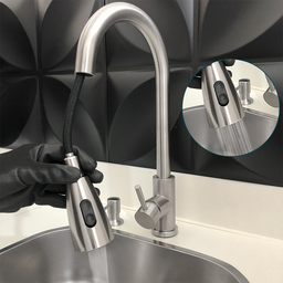 Torneira gourmet cozinha inox escovado monocomando alta de bancada ducha extensível misturador Pia - 2