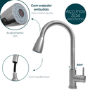 Ver imagem 3 de Torneira gourmet cozinha inox escovado monocomando alta de bancada ducha extensível misturador Pia