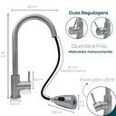 Ver imagem 4 de Torneira gourmet cozinha inox escovado monocomando alta de bancada ducha extensível misturador Pia