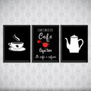 Ver imagem 1 de Kit 3 Quadros Para Cantinho Do Café 33x24cm - com vidro:Madeira preta