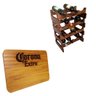 Adega Art Madeira para 16 Garrafas Vinho de Chão + Tábua de Madeira Corona Extra 24,5 x 17,5 cm - 1