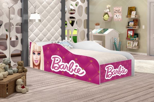 Cama Infantil Barbie com Grade de Proteção Rosa Com Colchão