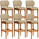 Ver imagem 1 de Kit 6 Banquetas Alta Bar Cozinha Sala Jantar Fixa Betta L02 Imbuia Linho Bege Escuro - Lyam Decor