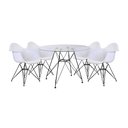 Ver imagem 1 de Mesa de Jantar Vidro Redonda 90cm Eames Eiffel com 4 Poltronas Brancas Ferro Preto