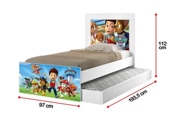 Cama Solteiro com Auxiliar Patrulha Canina, Quarto Infantil - 2