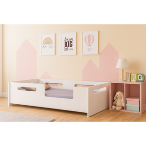 Cama Montessori Infantil Solteiro Branca com Proteção Segura