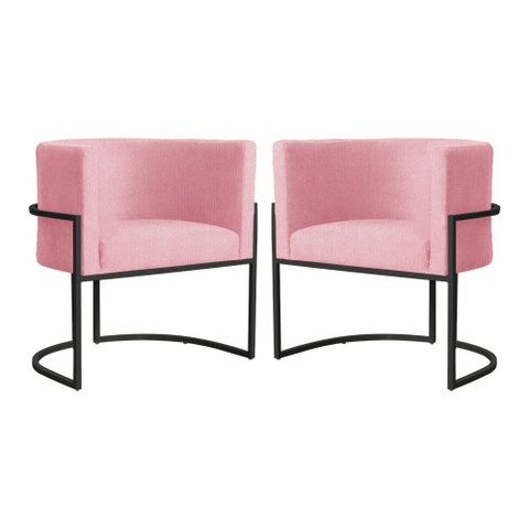Kit 2 Poltrona Luana Suede Rosa Base Preto Luxo - Fm