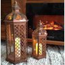 Conjunto 2 Lanterna Marroquina Metal Vidro Cobre + Velas Led - 1