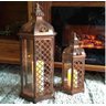 Conjunto 2 Lanterna Marroquina Metal Vidro Cobre + Velas Led - 4