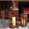 Conjunto 2 Lanterna Marroquina Metal Vidro Cobre + Velas Led - 2