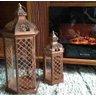 Conjunto 2 Lanterna Marroquina Metal Vidro Cobre + Velas Led - 8