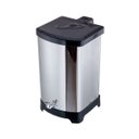 Ver imagem 1 de Lixeira Quadrada Inox Com Pedal Esfera - Tampa Plástica 20L