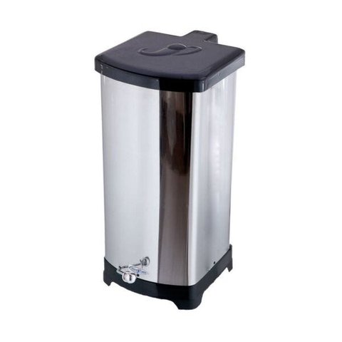 Lixeira Quadrada Inox Com Pedal Esfera - Tampa Plástica 25L