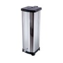 Ver imagem 1 de Lixeira Quadrada Inox Com Pedal Esfera - Tampa Plástica 30L