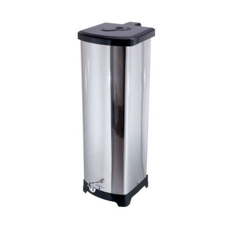 Lixeira Quadrada Inox Com Pedal Esfera - Tampa Plástica 30L