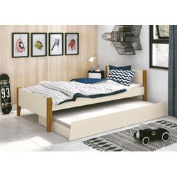Cama Babá Solteiro com Auxiliar Simba Areia Fosco com Madeira - MoveisAqui - 2