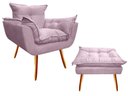 Ver imagem 1 de Kit Poltrona + Puff Decorativo Opala Suede Rosê Pés Madeira Mz Decor
