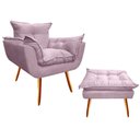 Ver imagem 1 de Kit Poltrona + Puff Decorativo Opala Suede Rosê Pés Madeira Mz Decor