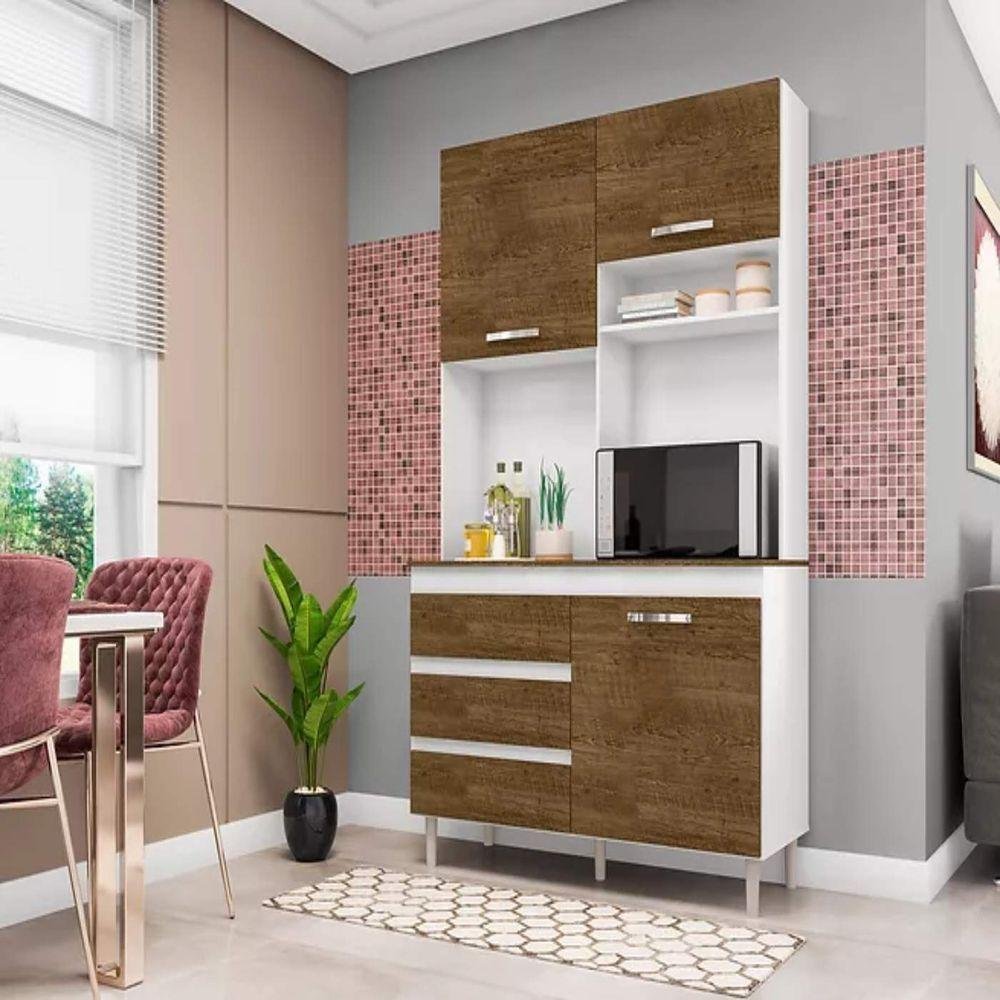 Kit Cozinha Compacta 3 Portas 3 Gavetas Smart Branco/Malbec ...