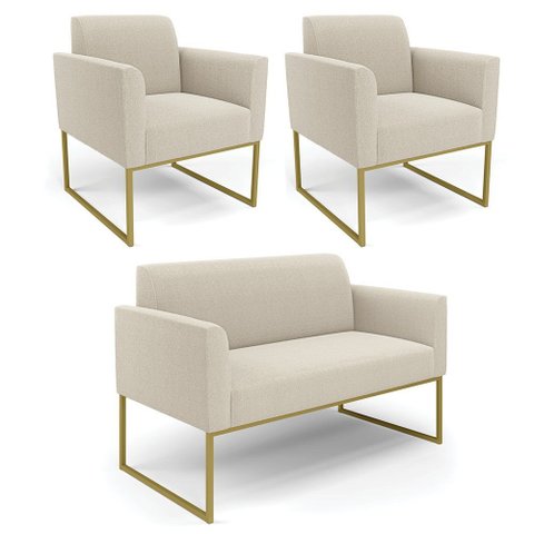 Namoradeira e 2 Poltronas Industrial Dourado Marisa Bouclê D03 - D’Rossi