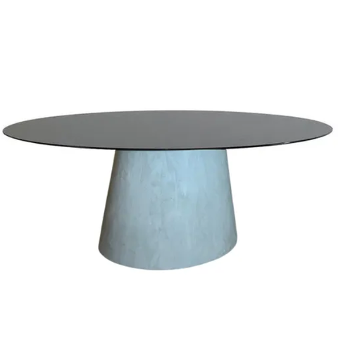 Mesa de Jantar Cone Oval 244x137cm Tampo Laqueado Base Cimento Queimado