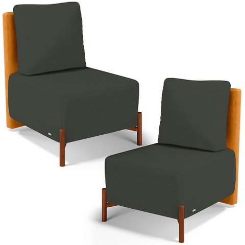 Kit 2 Poltronas Decorativa Sala Estar Living Hungria L02 Couríssimo Whisky Linho Verde Musgo - Lyam 