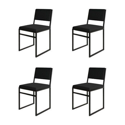 Kit 4 Cadeiras de Jantar Industrial Isa Assento Veludo Preto para Mesa Sala Cozinha Decor - Preto