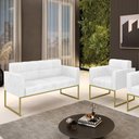 Ver imagem 3 de Kit 1 Sofá Namoradeira e 1 Poltrona Elisa Corano Branco Base Metálica Industrial Dourado - D'Rossi